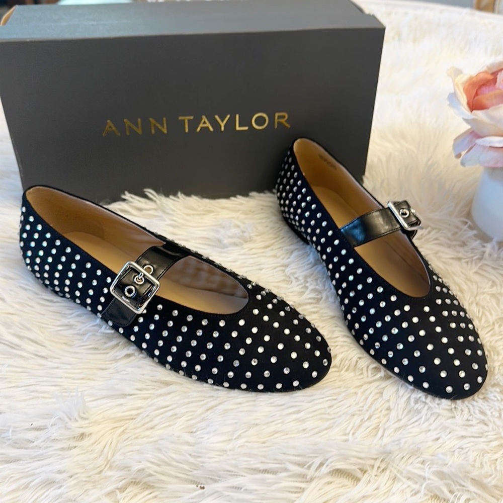 NEW $168 Ann Taylor Missy Buckle Jeweled Ballet Flats women size 7.5